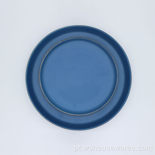 Forma redonda em forma azul dourada borda colorido de esmalte de jantar